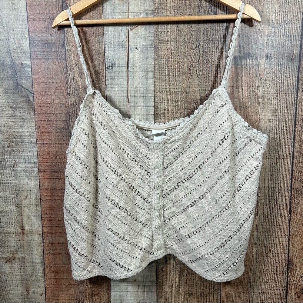 Boho Crochet Tank Top XXL H&M Cream Cottagecore Button Front Cotton Natural Plus